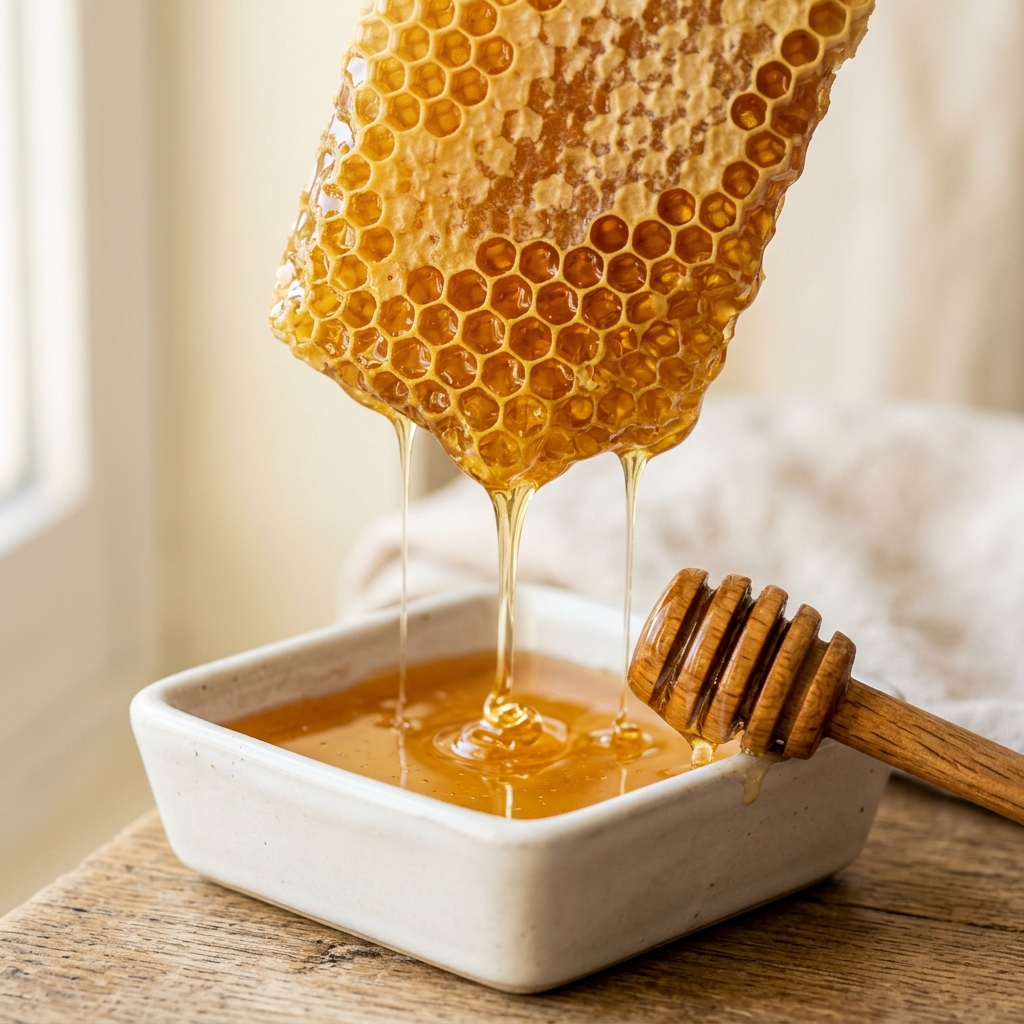 Honeycomb and honey bowl